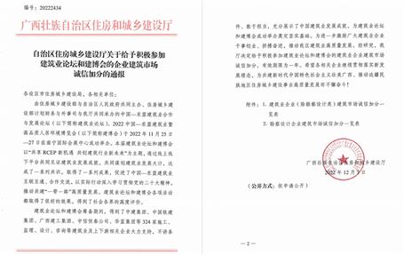 冶建公司獲自治區(qū)住建廳、南寧市住建局通報表揚(yáng)并獲誠信加分